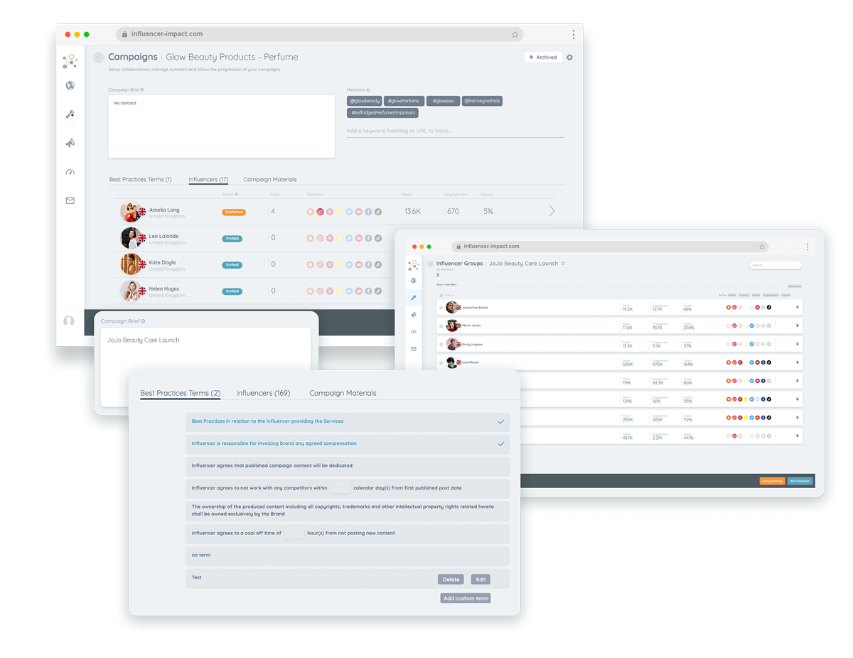 Influencer marketing platform showing campaign management